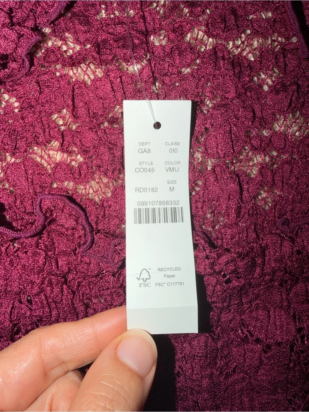 J. Crew Raspberry Textured Lace Long Sleeve Top